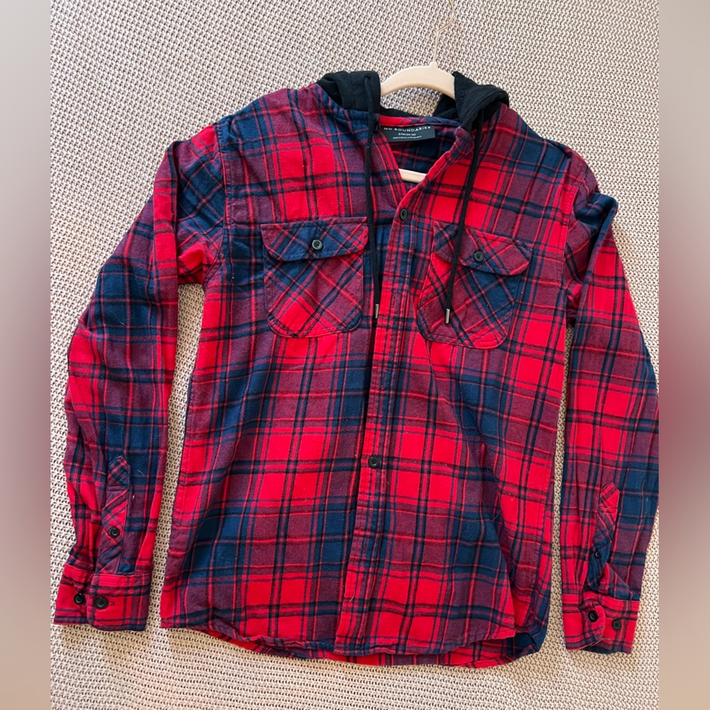No Boundaries Small Red and Blue Plaid Flannel